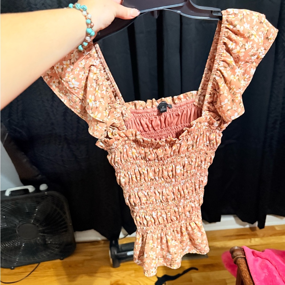 Floral Smocked Top with Ruffle Sleeves